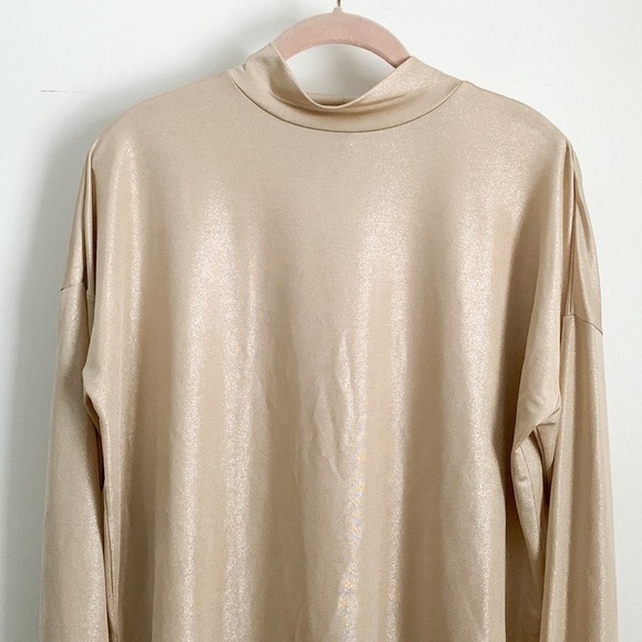 H By Halston long Sleeve mock neck Top Oversized metallic gold holiday sz Small - Picture 3 of 8